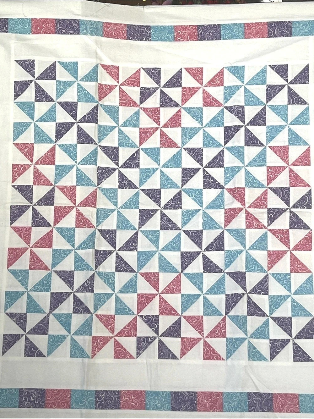 Geometric Quilt TOP Blue Purple & Pink